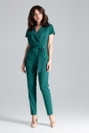 Stylowy kombinezon z luźną draperią w pasie - zielony