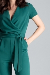 Stylowy kombinezon z luźną draperią w pasie - zielony