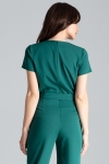 Stylowy kombinezon z luźną draperią w pasie - zielony