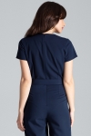 Stylowy kombinezon z luźną draperią w pasie - granatowy