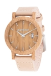 zegarek damski z jasnego drewna datownik