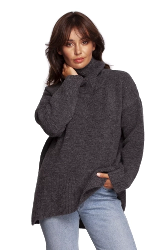 grafitowy sweter damski z szerokim golfem luźny.webp