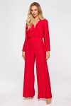 elegancki czerwony kombinezon damski z szerokimi nogawkami i zmysłowym dekoltem V.webp