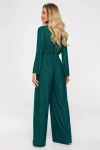 zielony kombinezon damski sylwestrowy z kopertowym dekoltem i szeroką nogawką.webp