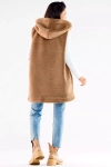 ciepła brązowa kamizelka damska na jesień z kapturem z pluszowej tkaniny.webp