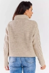 modny beżowy sweter damski jesienny przed biodra z golfem.webp