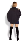 ciemnoszary sweter damski z golfem ponczo.webp
