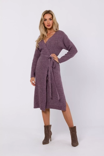 sukienka za kolano z rozcięciami po boku w kolorze beżowym