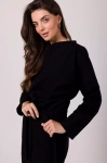 sukienka midi z dzianiny z paskiem w talii w kolorze czarnym.webp