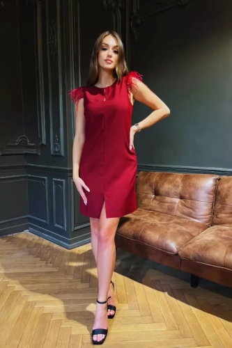 elegancka sukienka mini z ozdobnymi piórami.webp