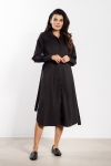 Elegancka sukienka czarna damska koszulowa rozkloszowana midi na jesień i zimę