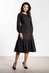 Czarna sukienka midi z falbaną i długim rękawem bawełniana na jesień i zimę