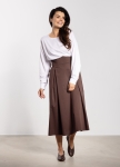 Elegancka spódnica damska chocolate brown midi, rozkloszowany krój