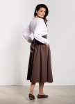Elegancka spódnica damska chocolate brown midi, rozkloszowany krój
