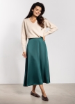 Elegancka rozkloszowana spódnica butelkowa zieleń satynowa midi idealna na każdą okazję