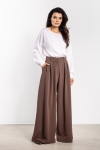 Eleganckie spodnie czekoladowe wide leg wysoki stan do pracy