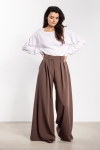 Eleganckie spodnie czekoladowe wide leg wysoki stan do pracy