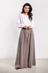 Eleganckie spodnie taupewide leg wysoki stan do pracy