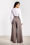 Eleganckie spodnie taupewide leg wysoki stan do pracy