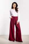 Eleganckie spodnie burgundowe wide leg wysoki stan do pracy