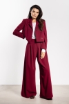 Eleganckie spodnie burgundowe wide leg wysoki stan do pracy