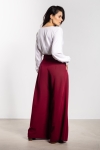 Eleganckie spodnie burgundowe wide leg wysoki stan do pracy