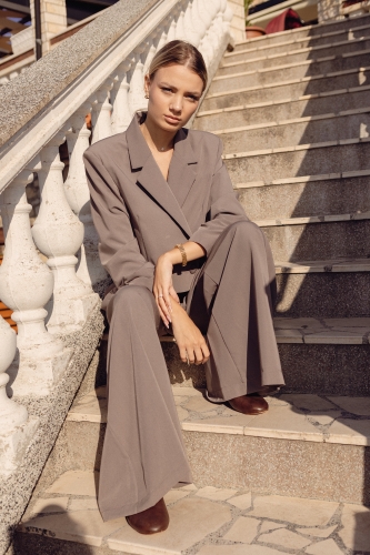 Eleganckie spodnie czekoladowe wide leg wysoki stan do pracy