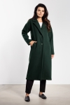 Elegancki płaszcz damski w kolorze butelkowej zieleni, idealny na chłodne dni