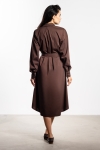 Czekoladowa sukienka koszulowa midi z długim rękawem bawełniana jesień zima 1