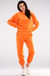 Pomarańczowy welurowy komplet damski; bluza oversize ze ściągaczami, joggery z elastyczną talią i mankietami; miękki materiał o lekkim połysku