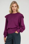 Purpurowa bluza z bufiastymi rękawami, ściągaczem u dołu i minimalistycznym wykończeniem.webp