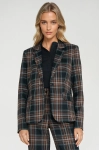 Stylowy żakiet w kratę z zaznaczoną talią i kieszeniami z patkami.webp