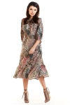Sukienka midi w zwierzęcy wzór z falbaną u dołu i rękawem 3-4.webp