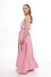 pudrowy róż komplet top V-neck i długa spódnica z wiązaniem.webp