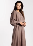 Modna sukienka midi taupe z długim rękawem idealna na eleganckie okazje.webp