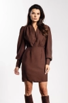 Stylowa sukienka wizytowa chocolate brown min,i fason dopasowany w talii.webp