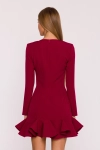 elegancka bordowa sukienka mini dopasowana z rozkloszowanym dołem.webp