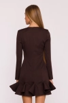 elegancka brązowa sukienka mini dopasowana z rozkloszowanym dołem.webp