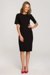 wizytowa czarna sukienka dopasowana midi z zakładką z przodu.webp