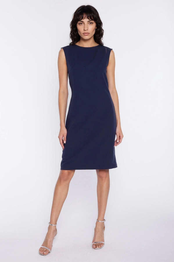 Klasyczna sukienka etui midi bez rękawów z dekoltem w łódkę