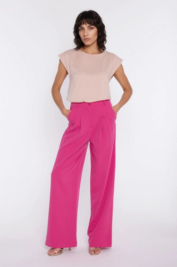 Eleganckie spodnie z szerokimi nogawkami i wysokim stanem