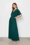 Ciemnozielony kombinezon wieczorowy z wysokim stanem i paskiem.webp
