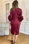 Elegancka sukienka trapezowa z kwiatami 3D bordo.webp