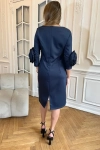 Elegancka sukienka trapezowa z kwiatami 3D granat.webp