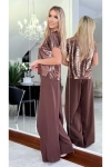 Eleganckie spodnie damskie z szerokimi nogawkami brąz.webp