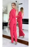 Wizytowy komplet damski z dekoltem kopertowym malina.webp