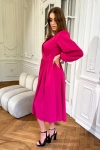 Elegancka sukienka midi z kopertowym dekoltem. malina.webp