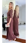 Elegancka sukienka maxi z kopertowym dekoltem brąz.webp