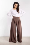 Eleganckie spodnie czekoladowe wide leg wysoki stan do pracy