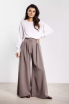 Eleganckie spodnie taupewide leg wysoki stan do pracy